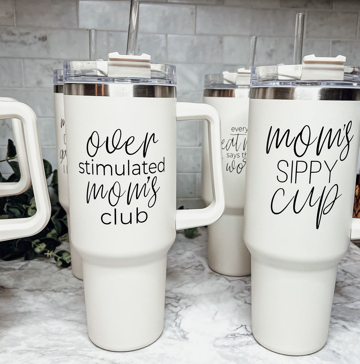 Over Stimulated 40oz Insulated Travel Mug With Handle Lid Straw Moms Tumbler
