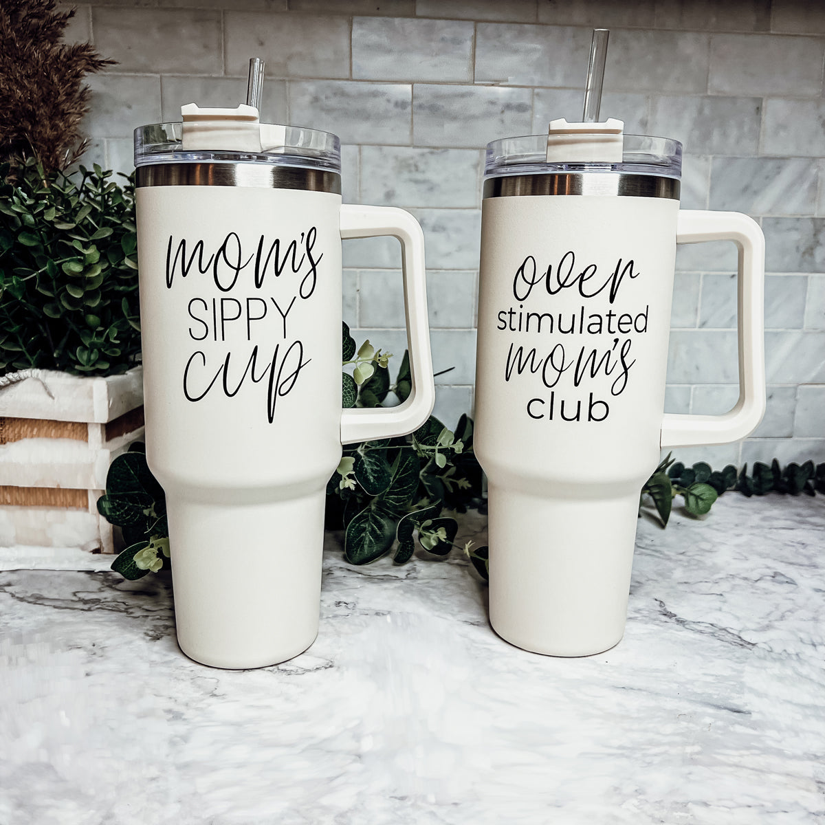 Over Stimulated 40oz Insulated Travel Mug With Handle Lid Straw Moms Tumbler