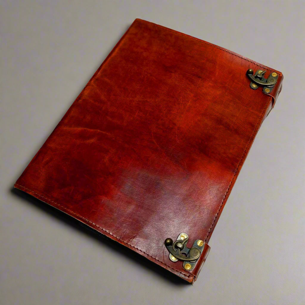 Flower Chart 10x13 Leather Journal | Blank Front, Botanical Back, Latch Closure