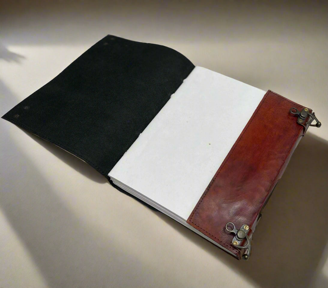 Flower Chart 10x13 Leather Journal | Blank Front, Botanical Back, Latch Closure