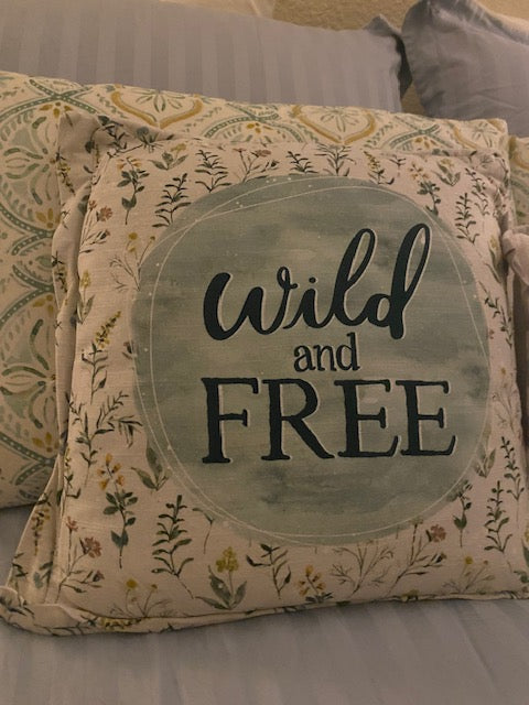 Wild and Free Floral Accent Pillow - Rustic Bohemian Home Decor