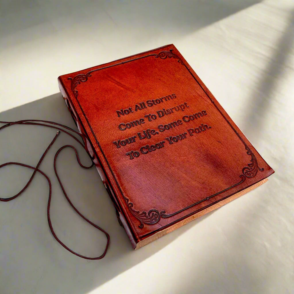 Not All Storms Quote Leather Journal | Embossed 8x6