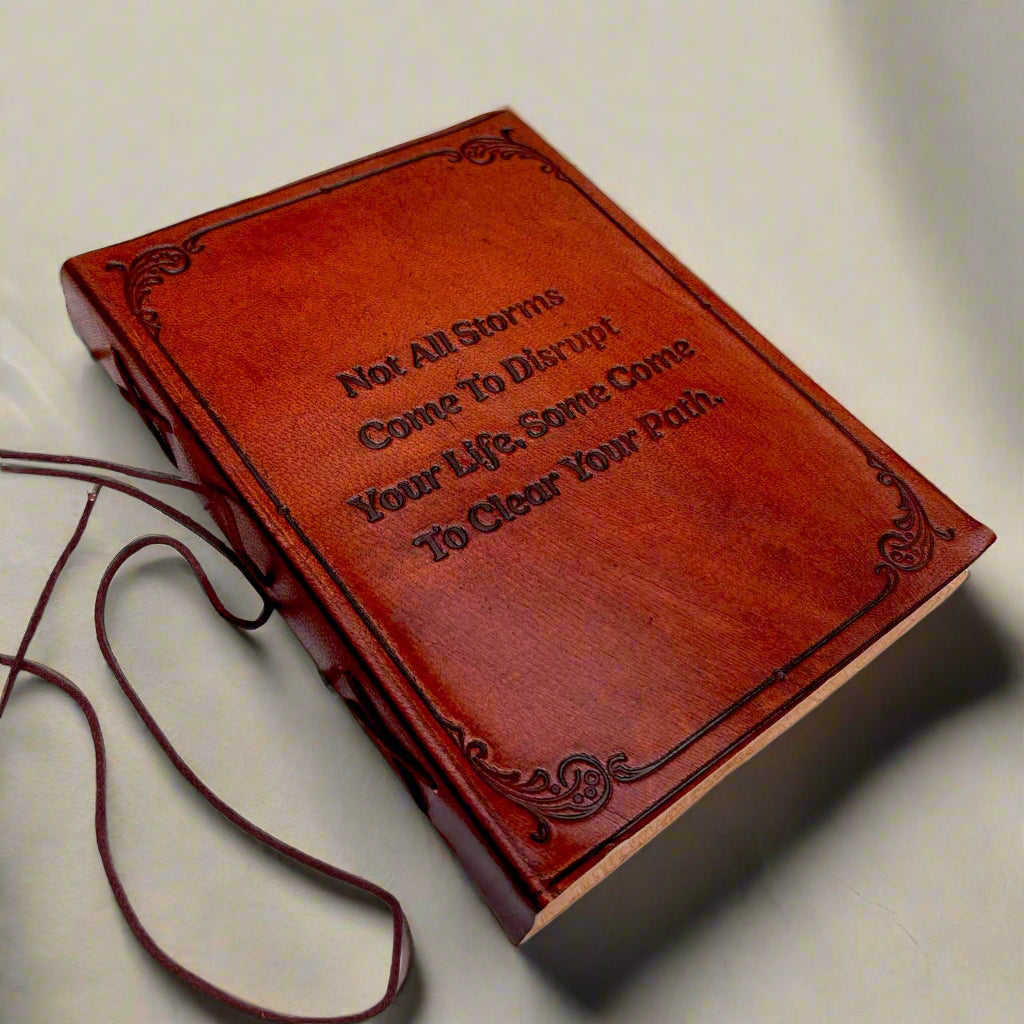 Not All Storms Quote Leather Journal | Embossed 8x6