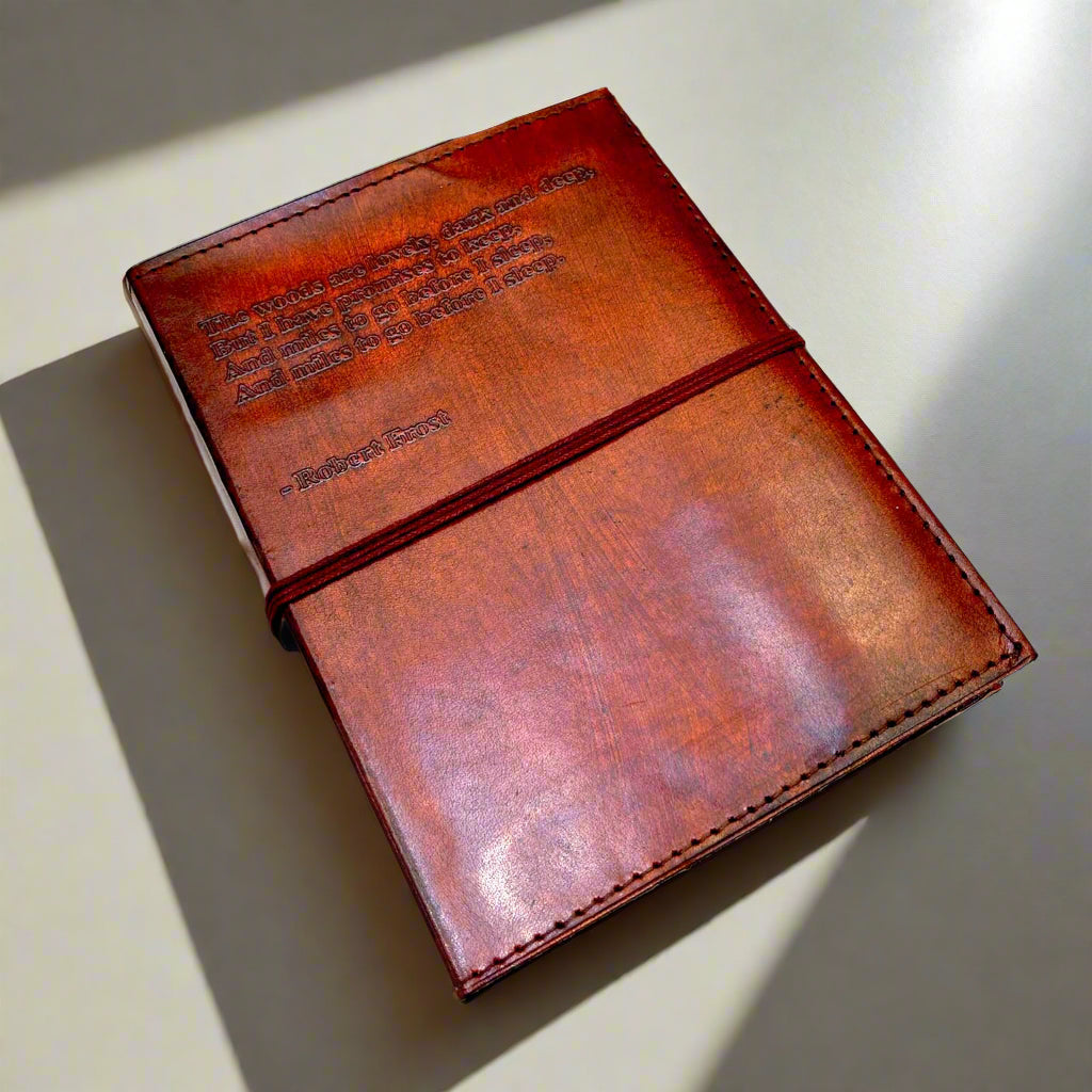 Robert Frost Refillable Leather Journal - "The Woods Are Lovely" Quote