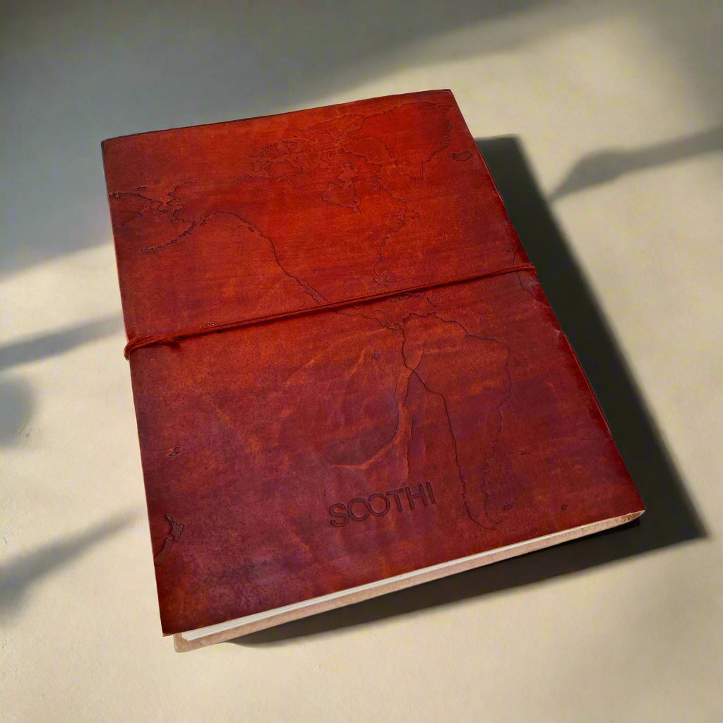 Extra Large World Map Leather Journal | 11x14 Embossed Statement Journal