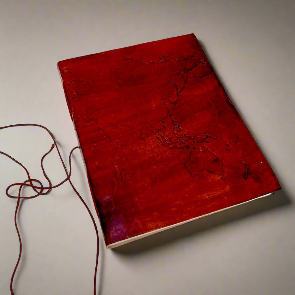 Extra Large World Map Leather Journal | 11x14 Embossed Statement Journal