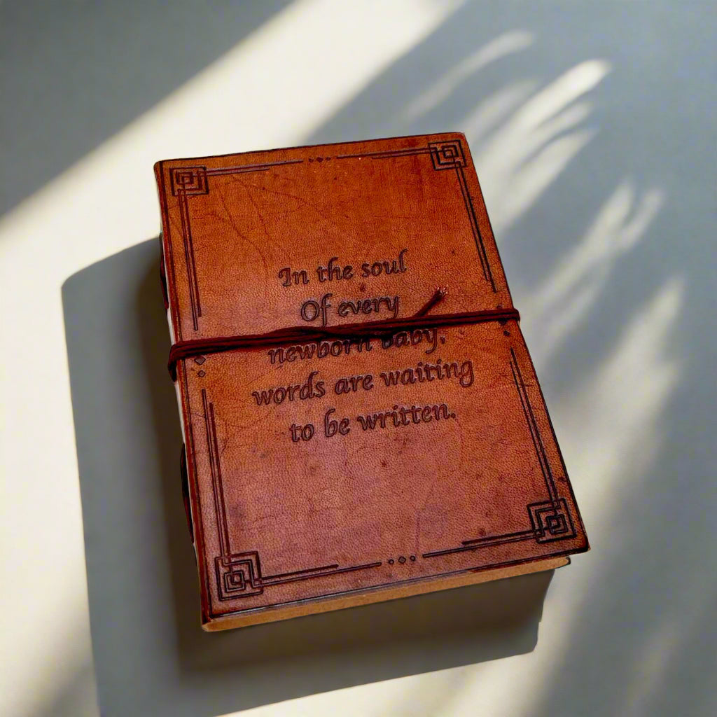Newborn Baby Leather Journal - "Words Are Waiting To Be Written" Quote