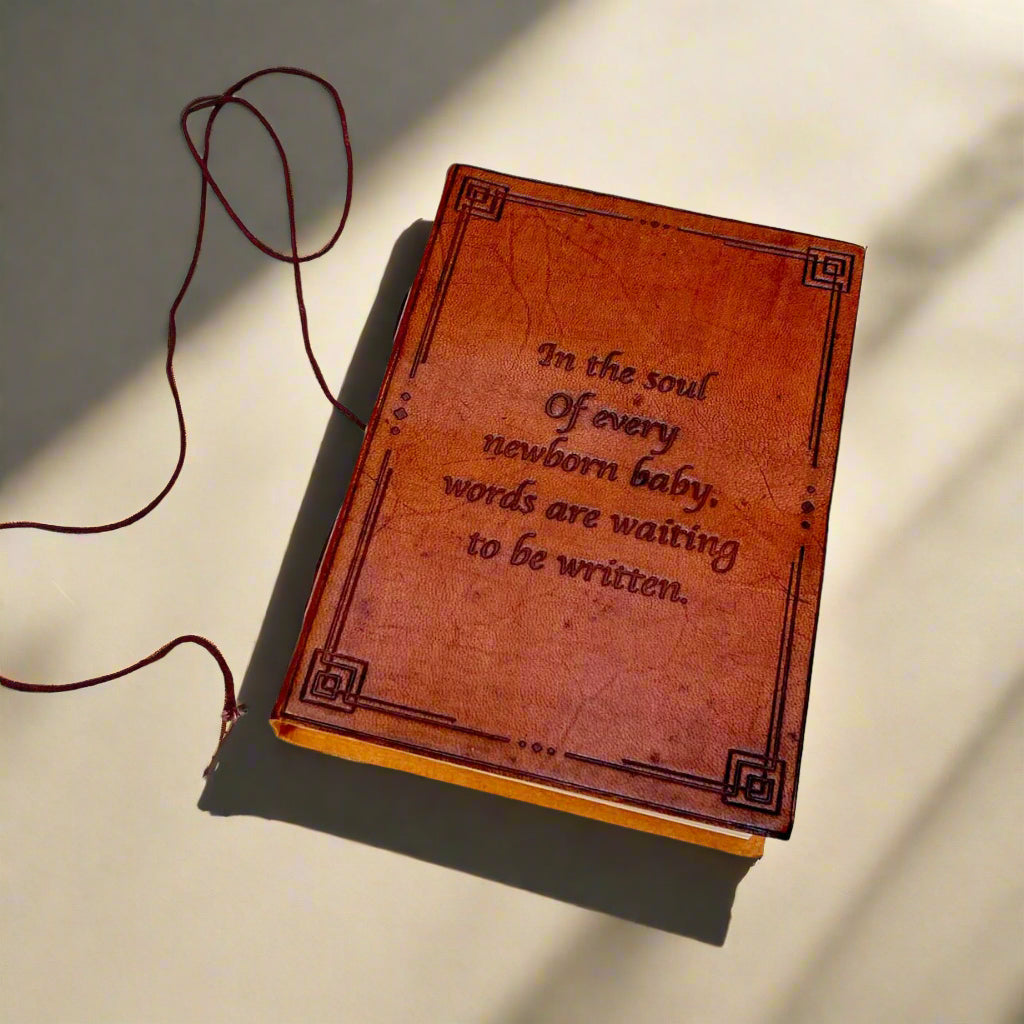 Newborn Baby Leather Journal - "Words Are Waiting To Be Written" Quote
