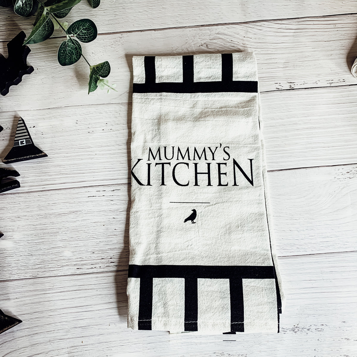 Halloween Tea Towel Bat 31 Vs Mummy Black White Cotton Dish Towel Kitchen Hand Towel Decor