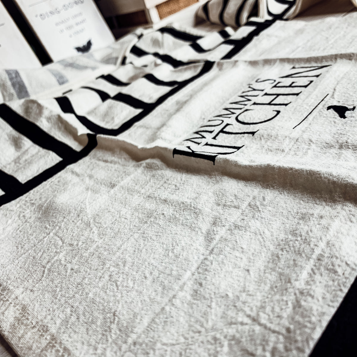 Halloween Tea Towel Bat 31 Vs Mummy Black White Cotton Dish Towel Kitchen Hand Towel Decor