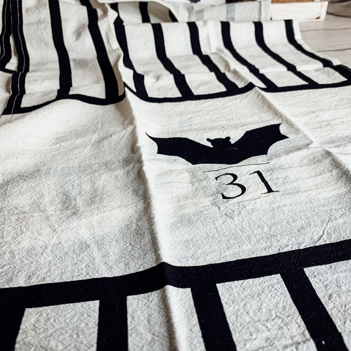 Halloween Tea Towel Bat 31 Vs Mummy Black White Cotton Dish Towel Kitchen Hand Towel Decor