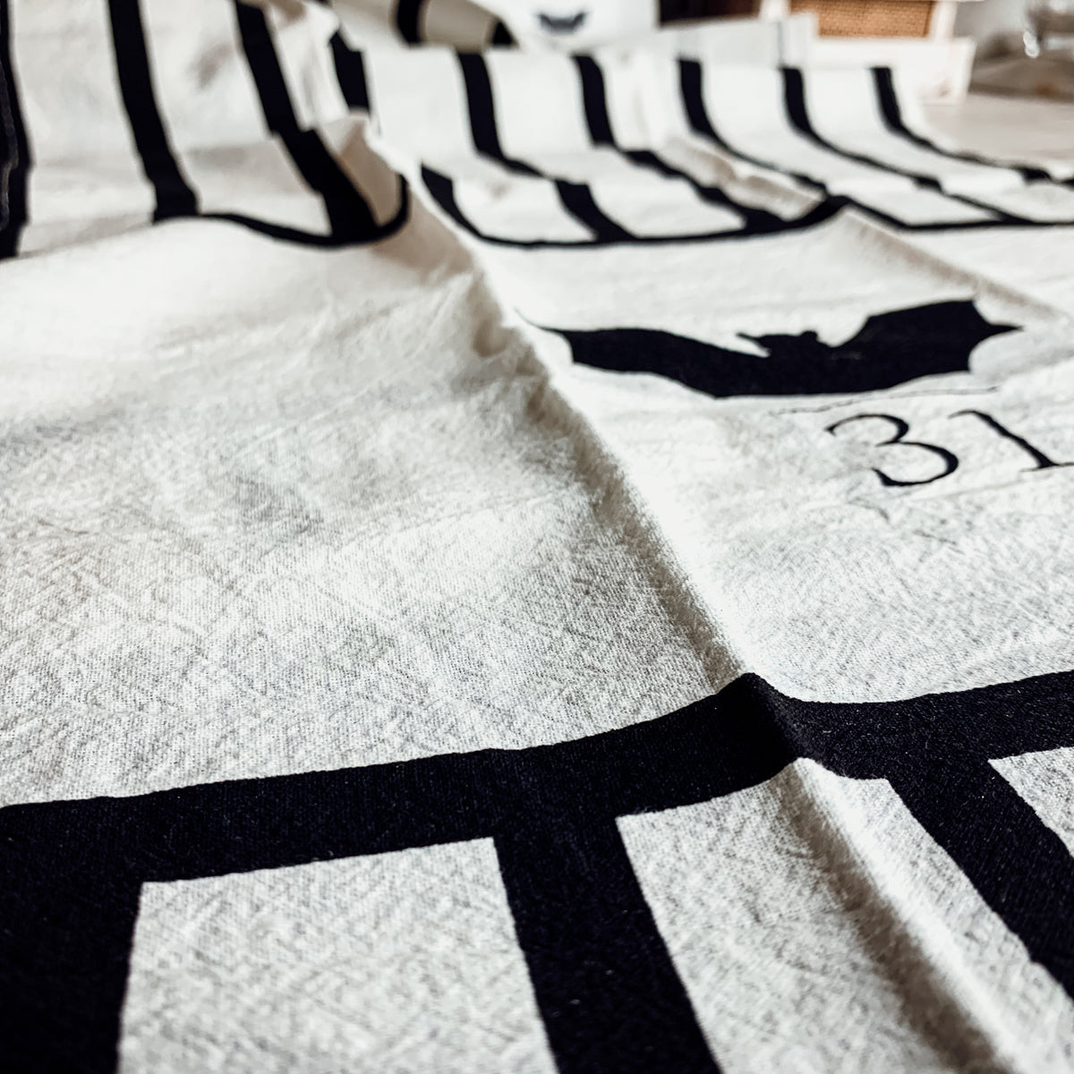 Halloween Tea Towel Bat 31 Vs Mummy Black White Cotton Dish Towel Kitchen Hand Towel Decor