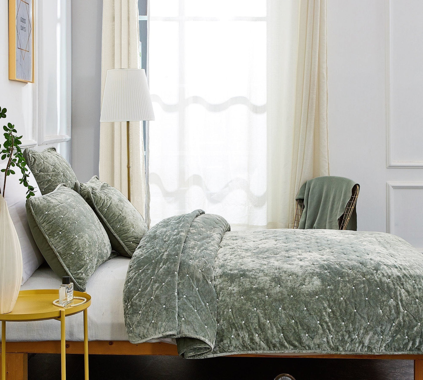 Tache Velvet Dreams Light Green Plush Diamond Tufted Pillow Sham (JHW-853G)