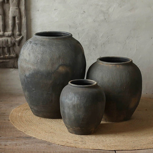 Round Earthenware Gray Pot