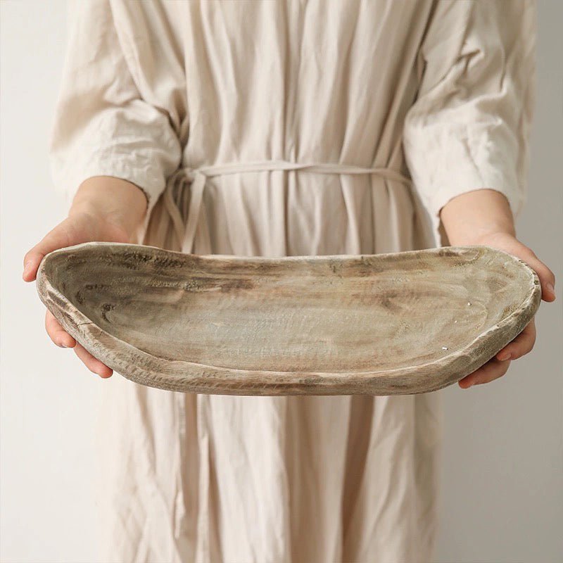 Retro Wooden Boat-Shaped Fruit Platter