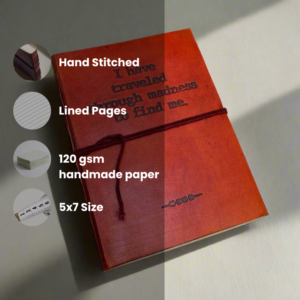Madness Quote Leather Journal - 5x7 Lined