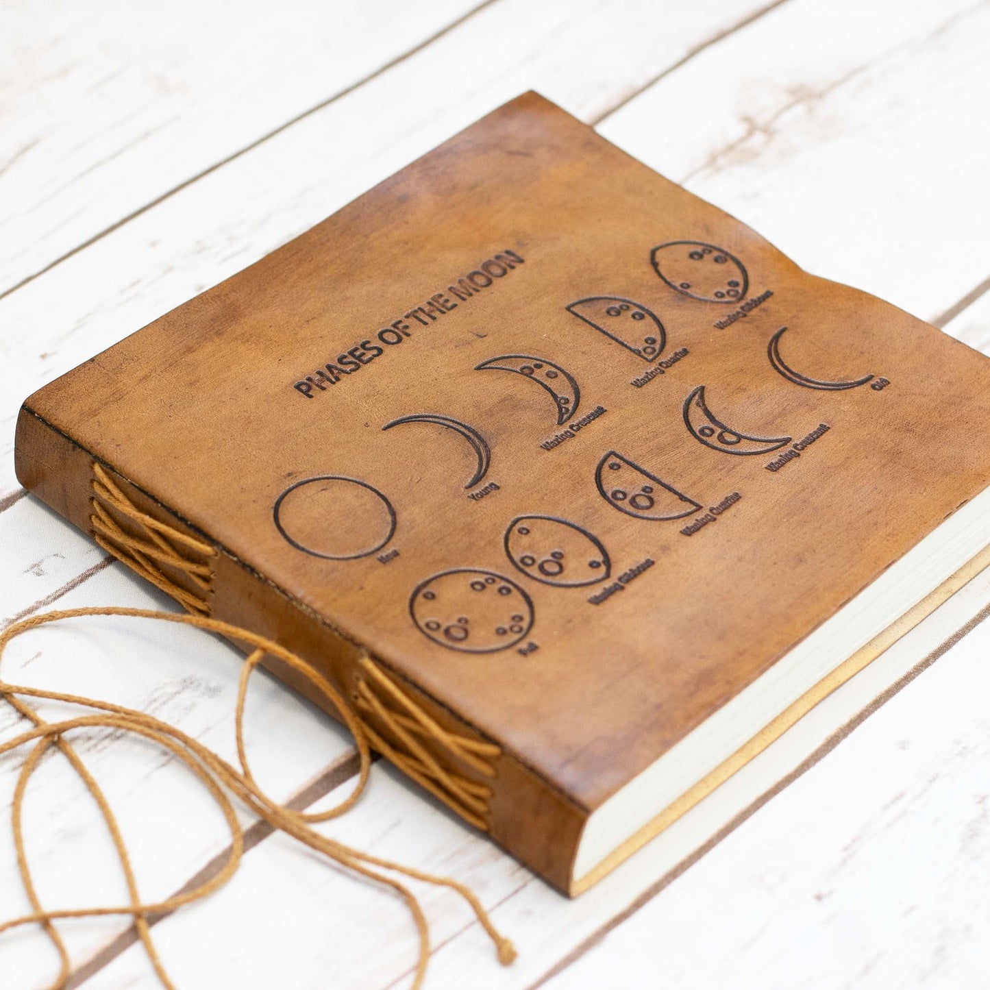 Moon Phases 7x7 Leather Journal | Embossed Square Dream & Reflection Diary