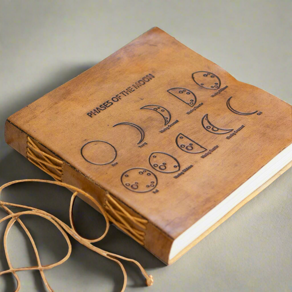Moon Phases 7x7 Leather Journal | Embossed Square Dream & Reflection Diary
