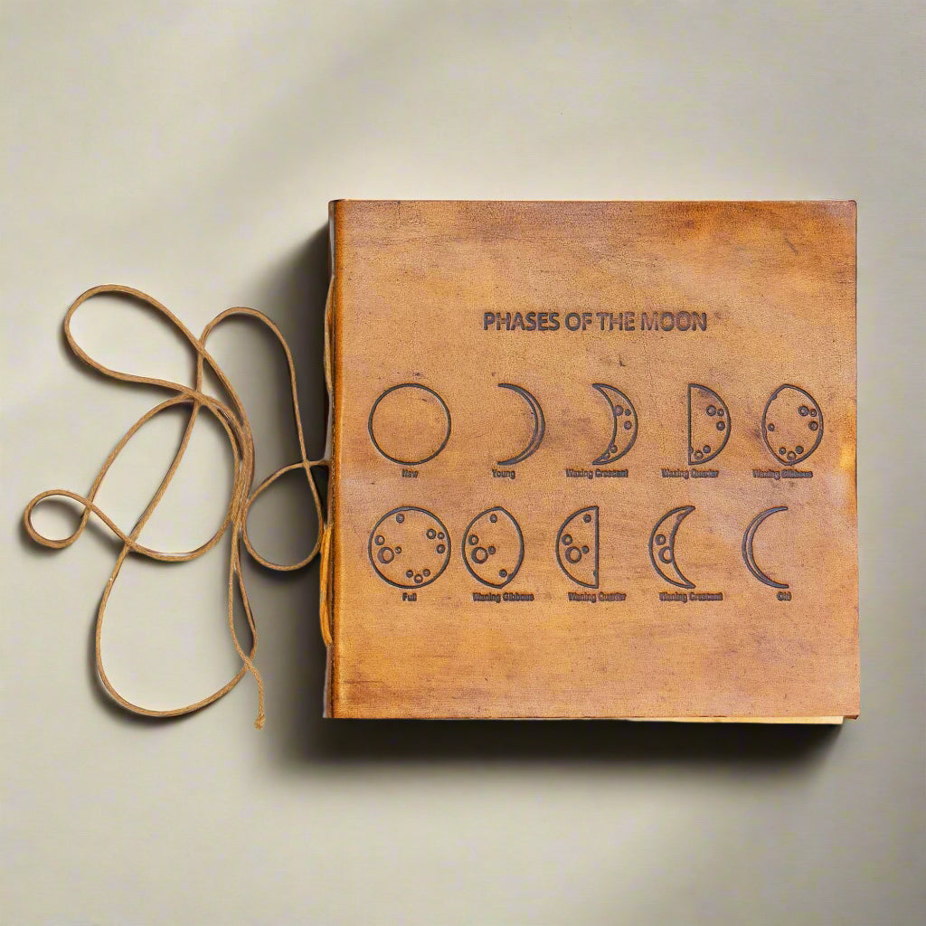 Moon Phases 7x7 Leather Journal | Embossed Square Dream & Reflection Diary