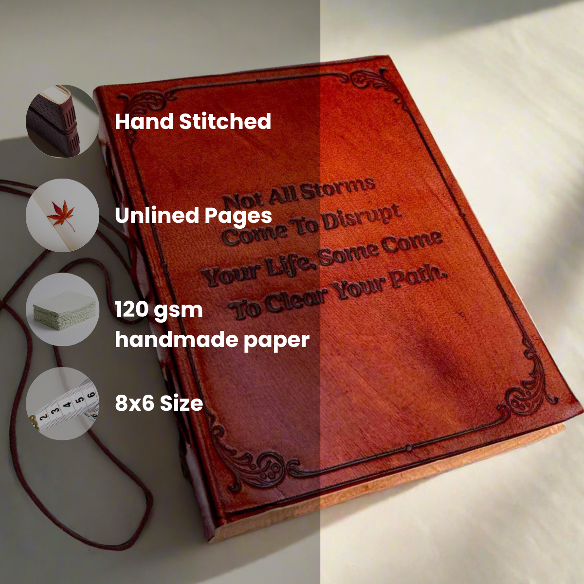 Not All Storms Quote Leather Journal | Embossed 8x6