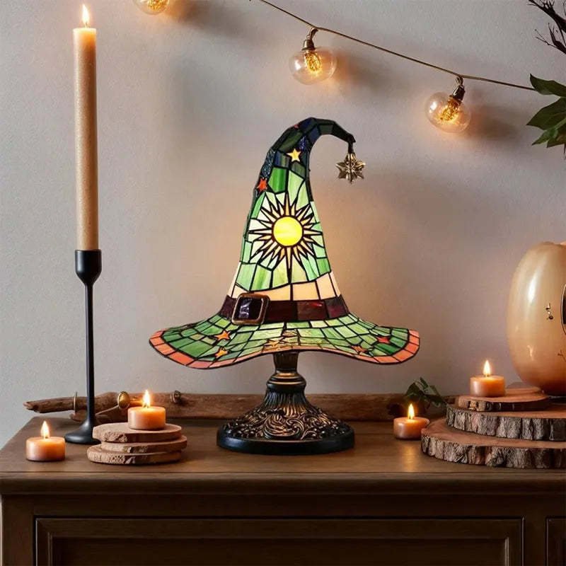 Premium Witch Hat Stained Glass Lamp – Magical Glow for Your Home