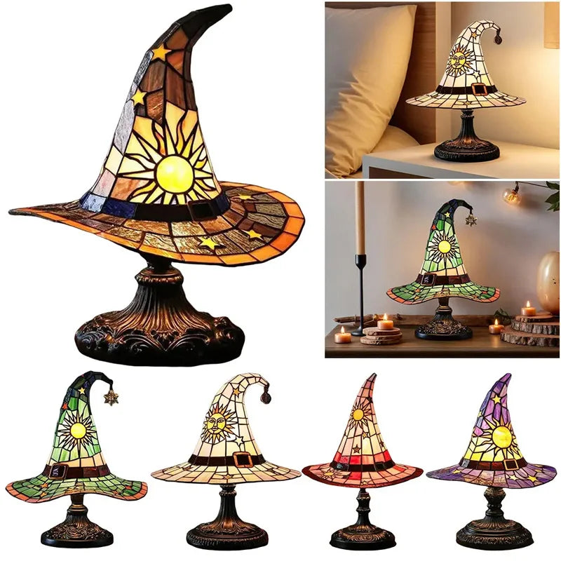 Premium Witch Hat Stained Glass Lamp – Magical Glow for Your Home