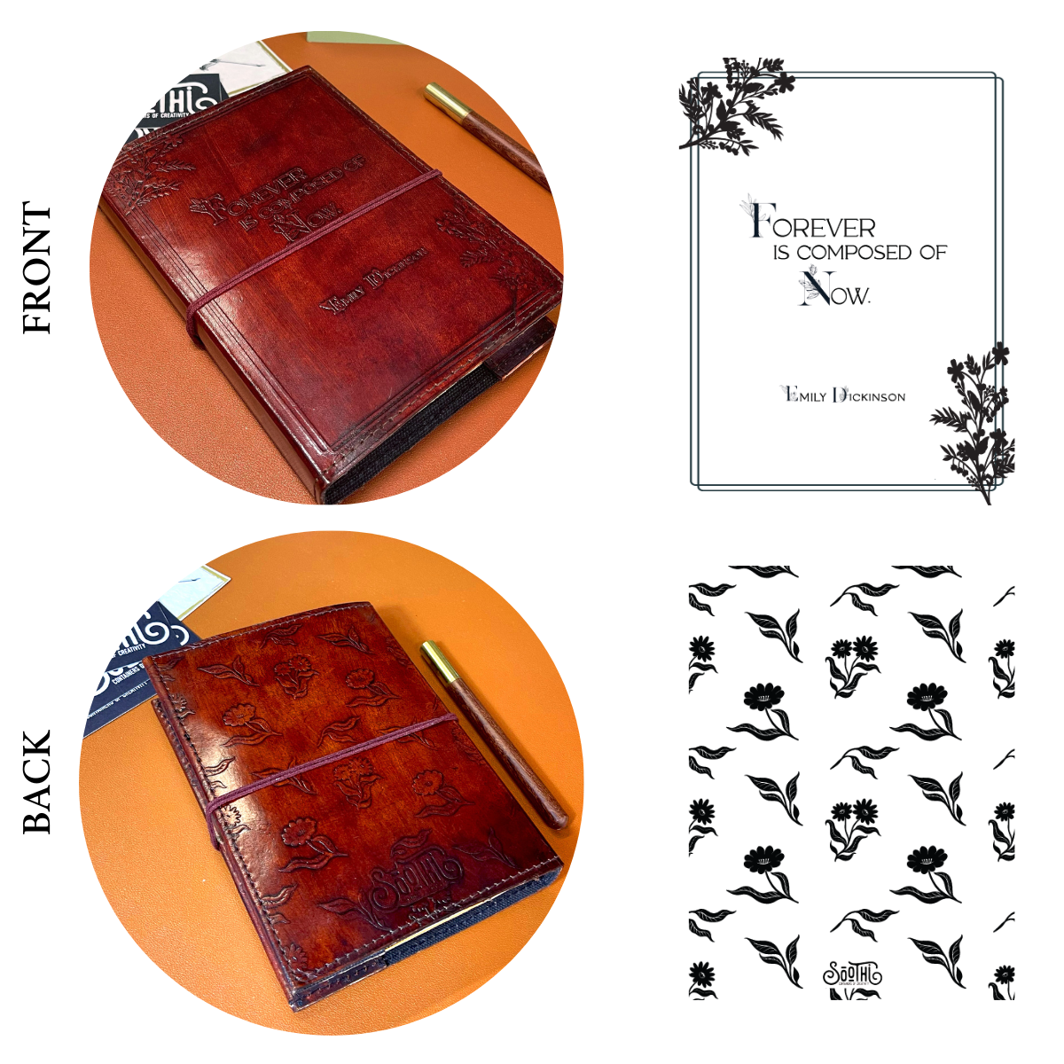 Emily Dickinson Refillable Leather Journal - "Forever Is Composed Of Now"