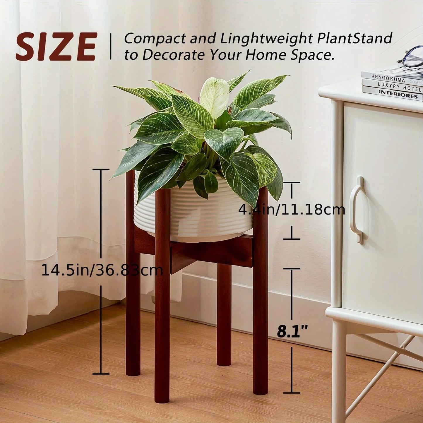 Bamboo Adjustable Plant Stand, 8-12 Inches, Reddish Brown Indoor Planter
