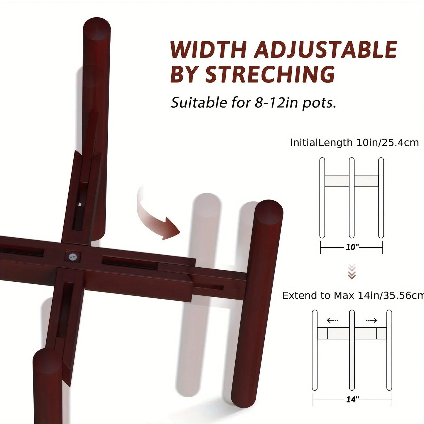 Bamboo Adjustable Plant Stand, 8-12 Inches, Reddish Brown Indoor Planter