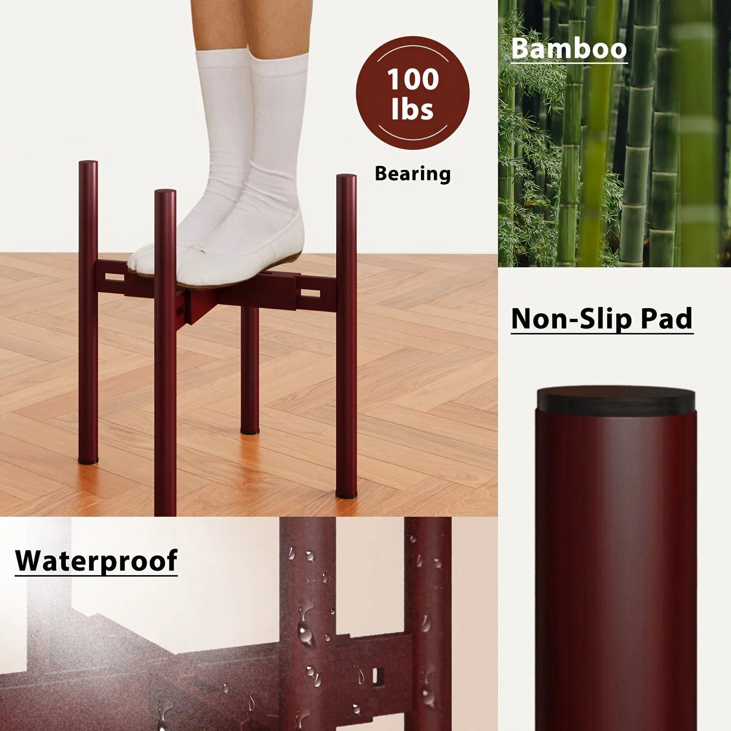 Bamboo Adjustable Plant Stand, 8-12 Inches, Reddish Brown Indoor Planter