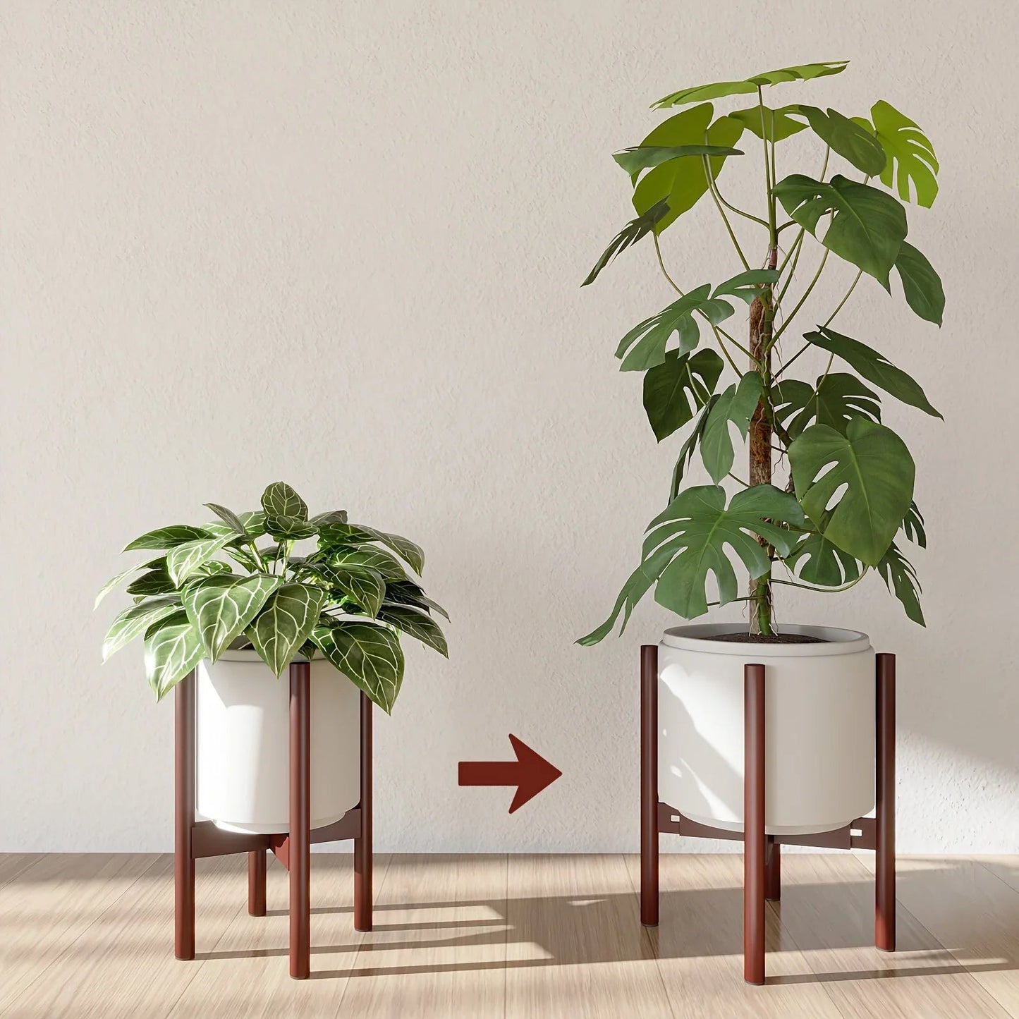 Bamboo Adjustable Plant Stand, 8-12 Inches, Reddish Brown Indoor Planter