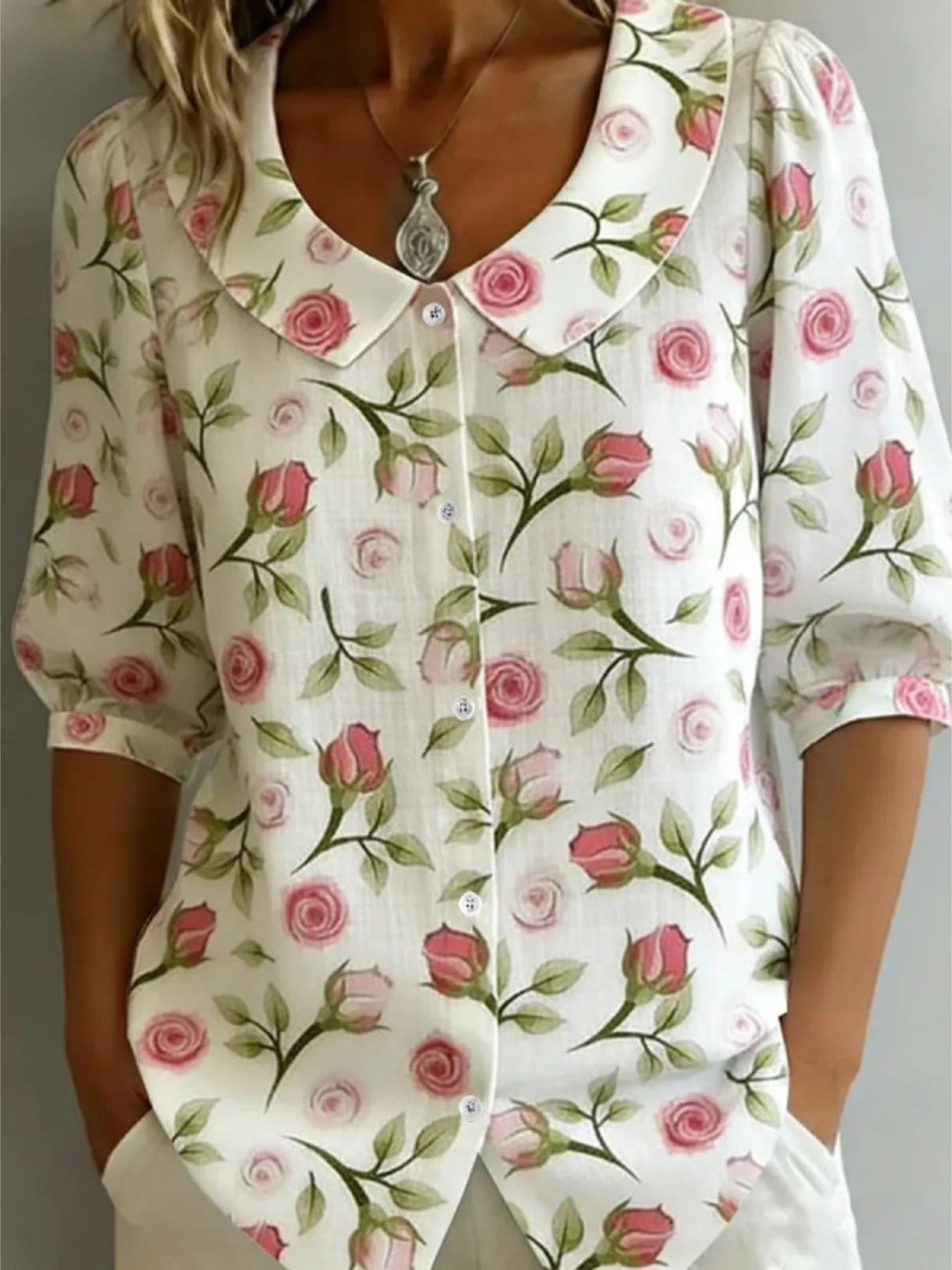 Floral Print Peter Pan Collar Shirt