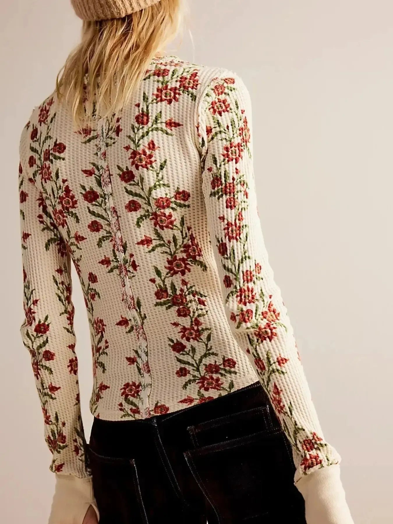 Floral Print Waffle Knit Top