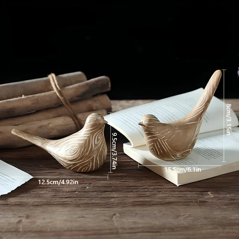Bird Statues - Decorative Wood Grain Lovebirds