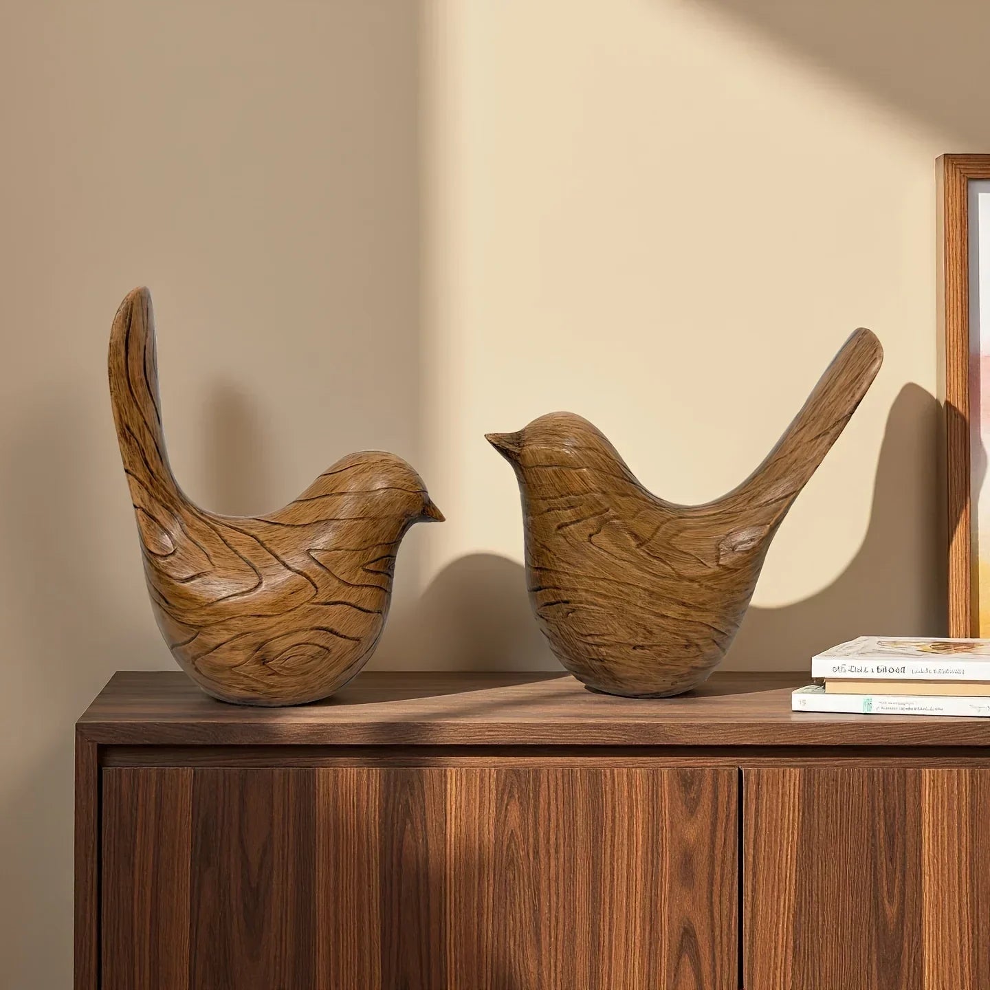 Bird Statues - Wood Grain Desktop Ornaments