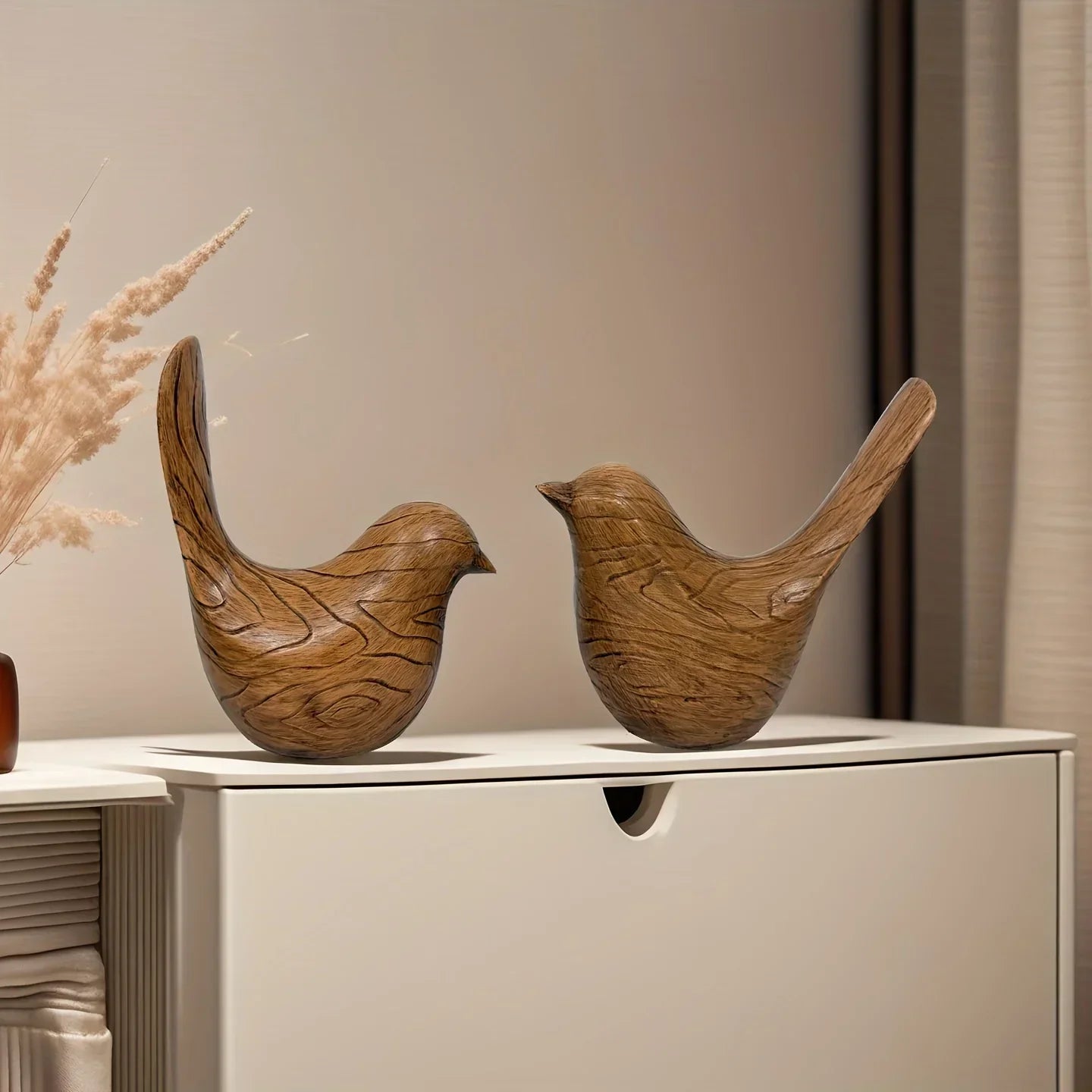 Bird Statues - Wood Grain Desktop Ornaments