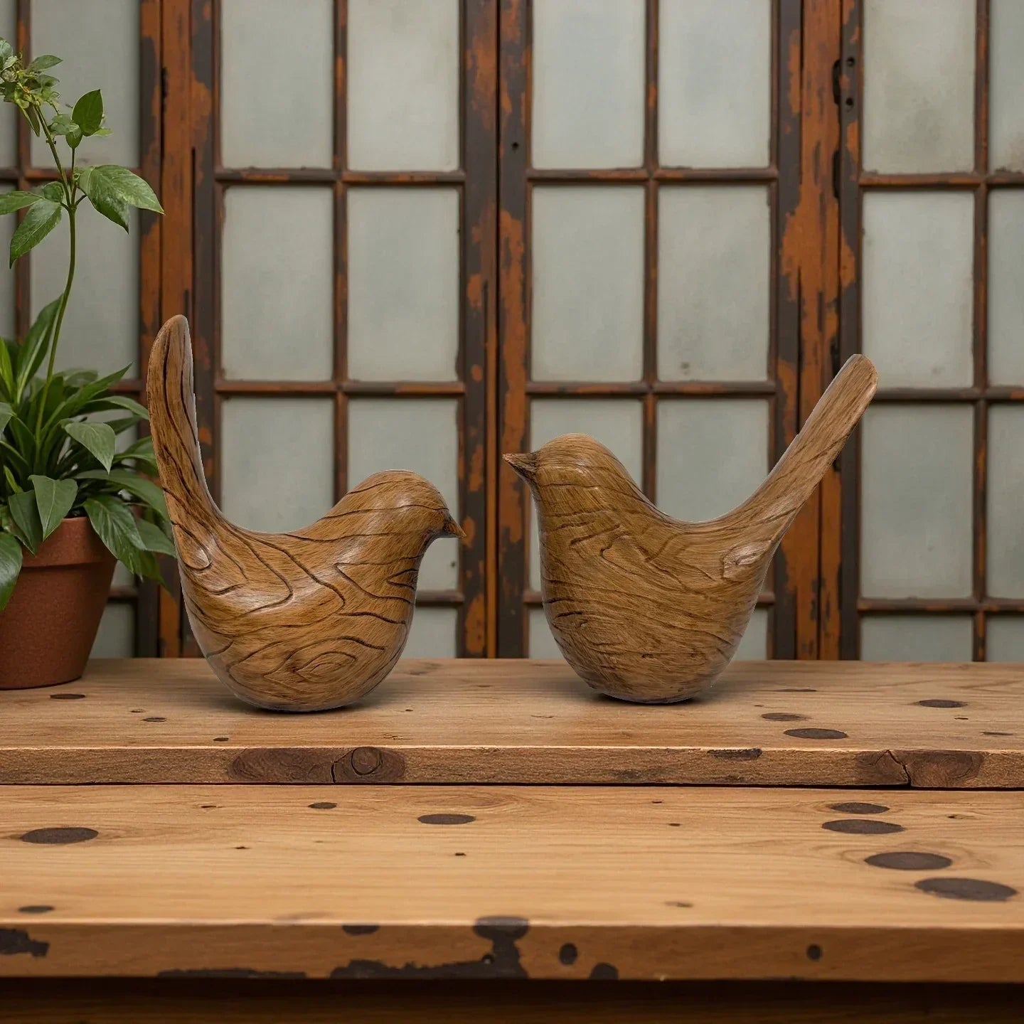 Bird Statues - Wood Grain Desktop Ornaments