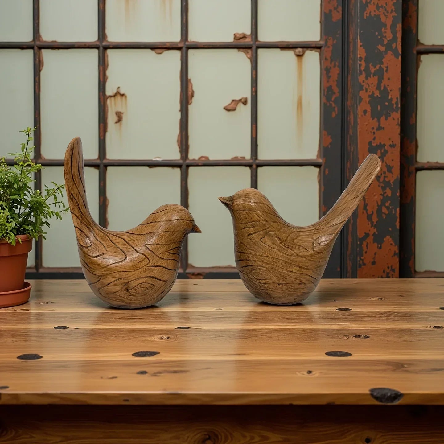 Bird Statues - Wood Grain Desktop Ornaments