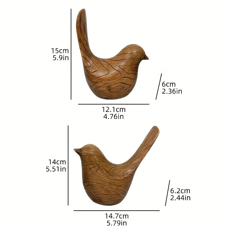 Bird Statues - Wood Grain Desktop Ornaments
