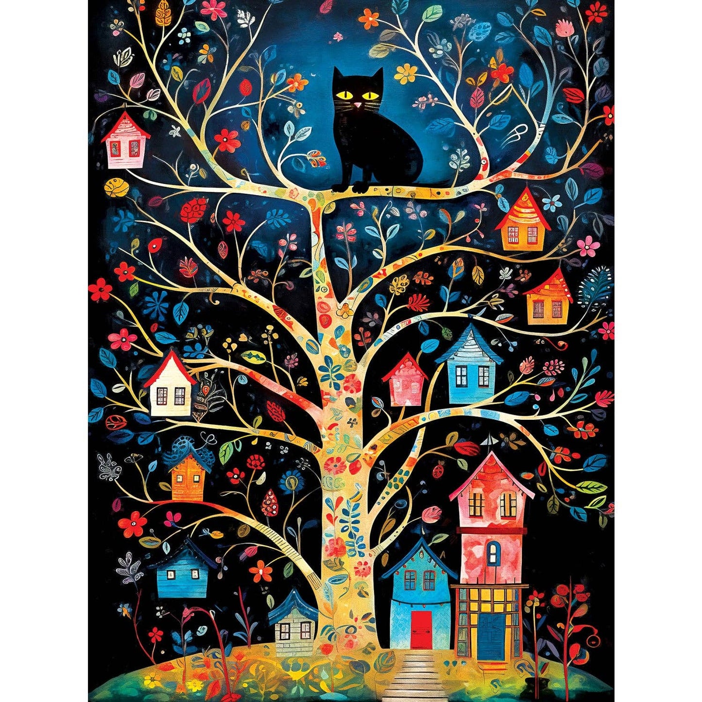 Black Cats - Birdhouse Kingdom 300 Piece EZ Grip Jigsaw Puzzle by Masterpieces Puzzles