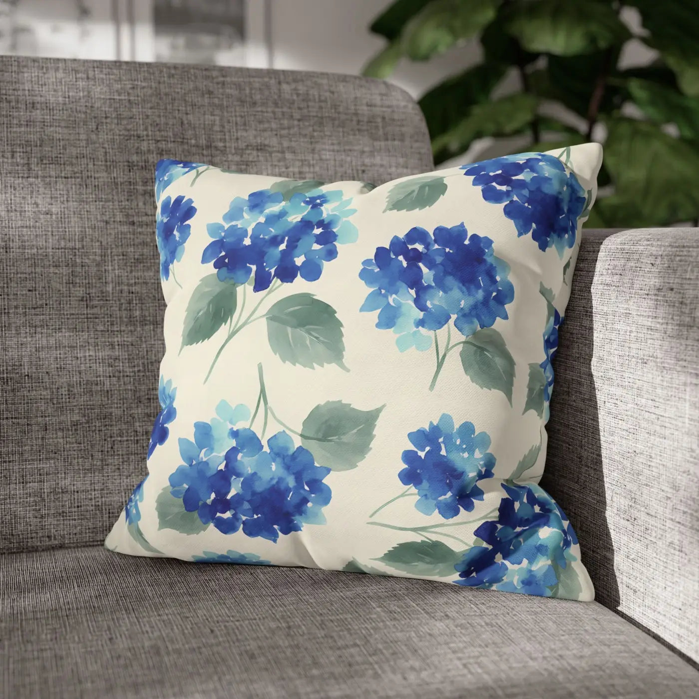 DipaliZ Blue Hydrangea Floral Pillowcase Cotton 18x18