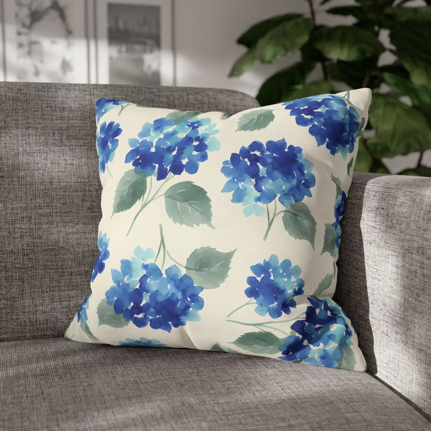DipaliZ Blue Hydrangea Floral Pillowcase Cotton 18x18