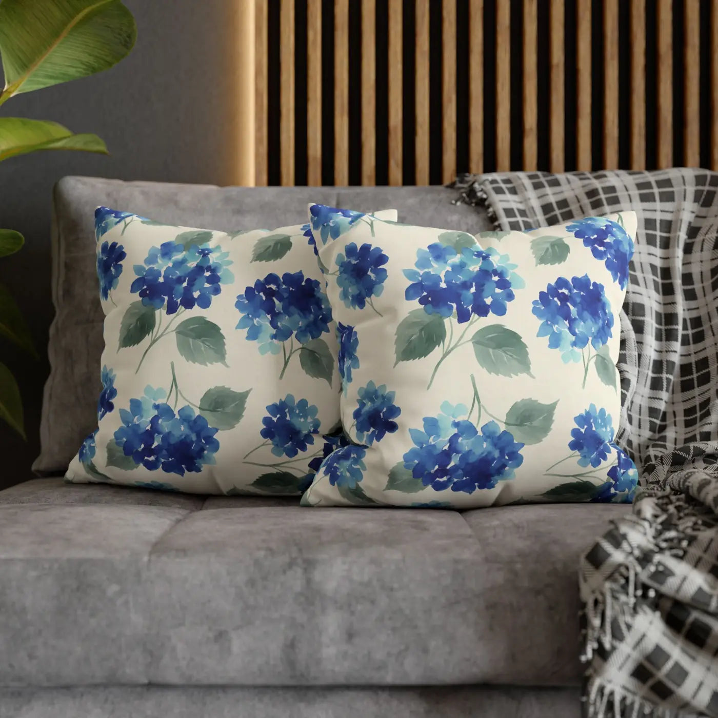 DipaliZ Blue Hydrangea Floral Pillowcase Cotton 18x18