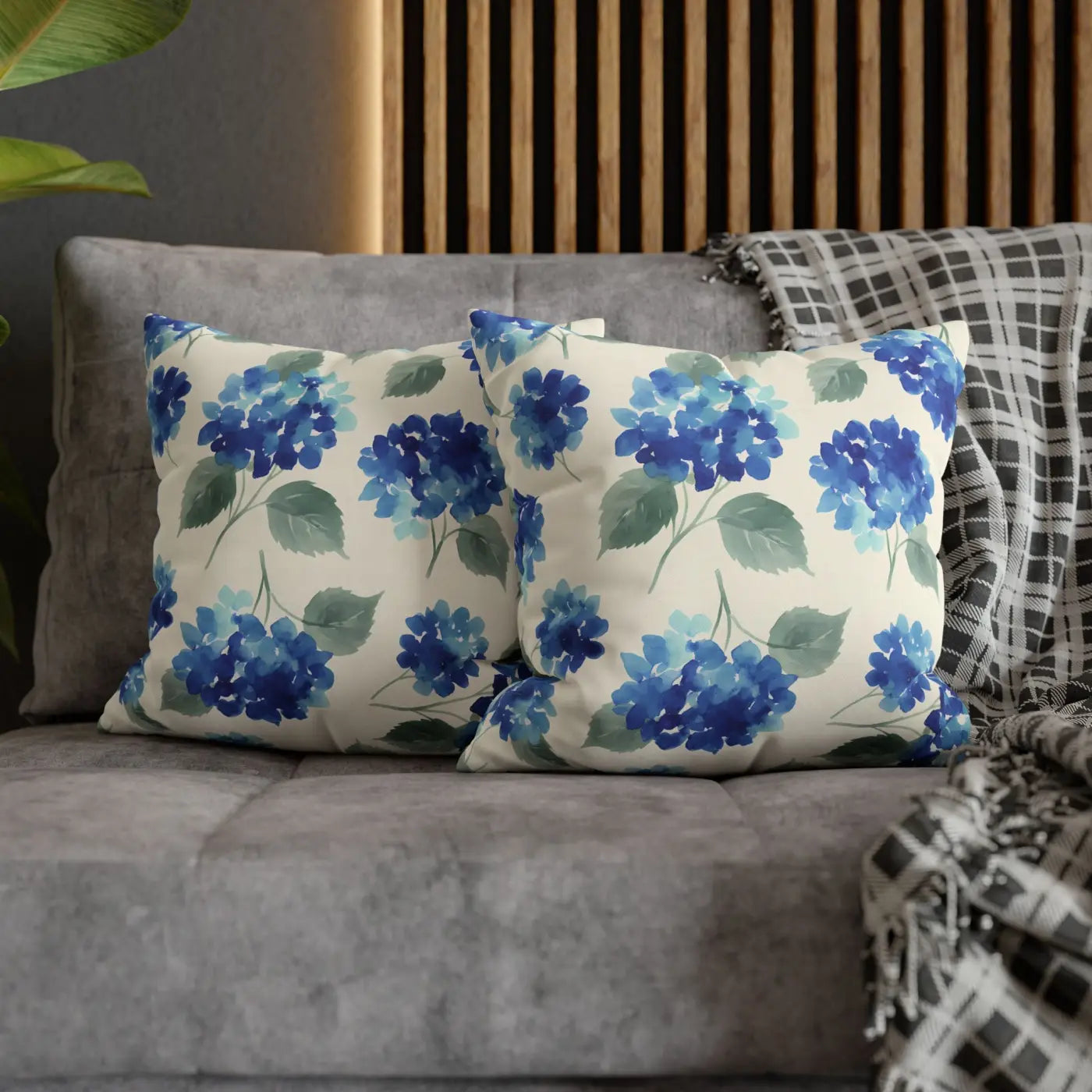 DipaliZ Blue Hydrangea Floral Pillowcase Cotton 18x18