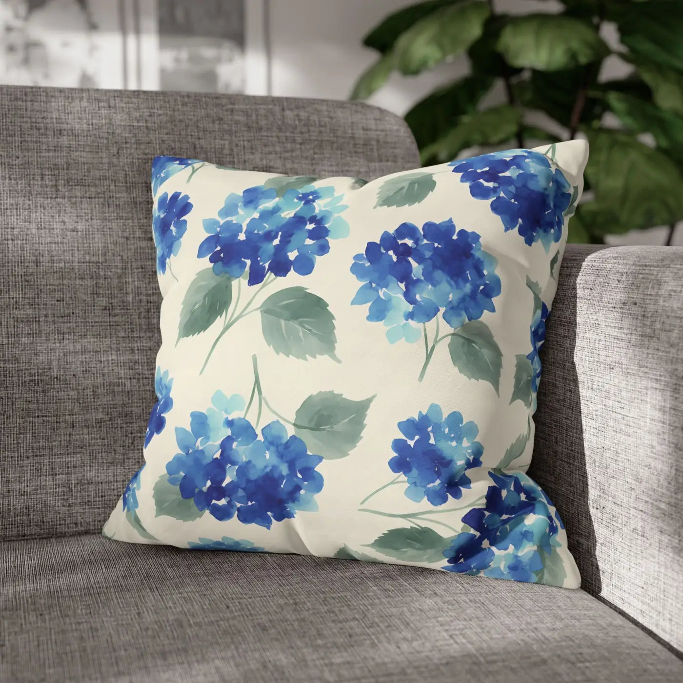 DipaliZ Blue Hydrangea Floral Pillowcase Cotton 18x18