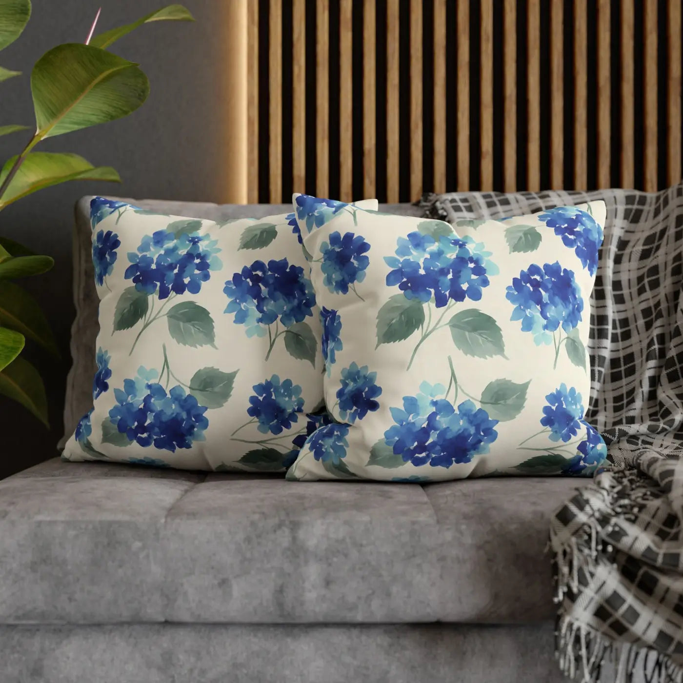 DipaliZ Blue Hydrangea Floral Pillowcase Cotton 18x18