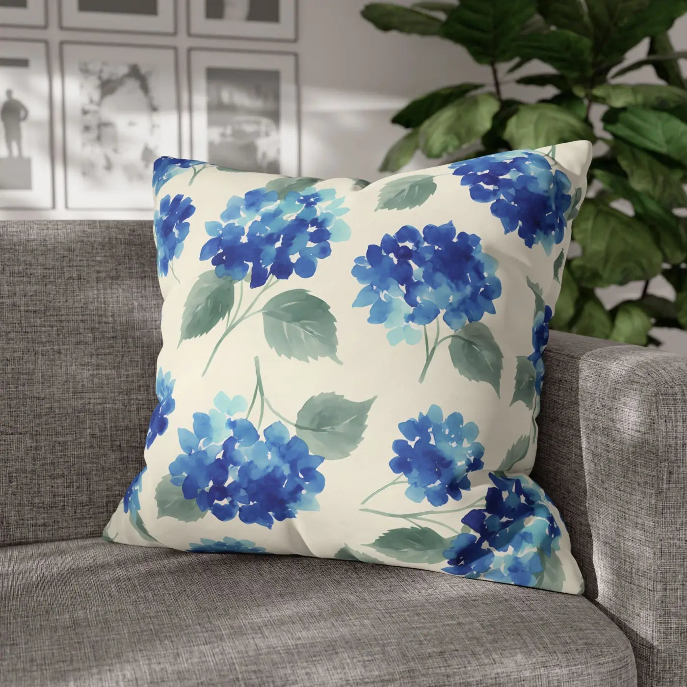 DipaliZ Blue Hydrangea Floral Pillowcase Cotton 18x18