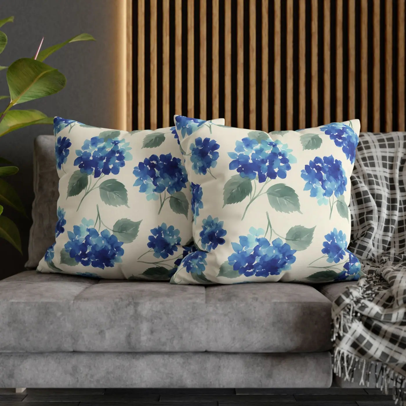 DipaliZ Blue Hydrangea Floral Pillowcase Cotton 18x18