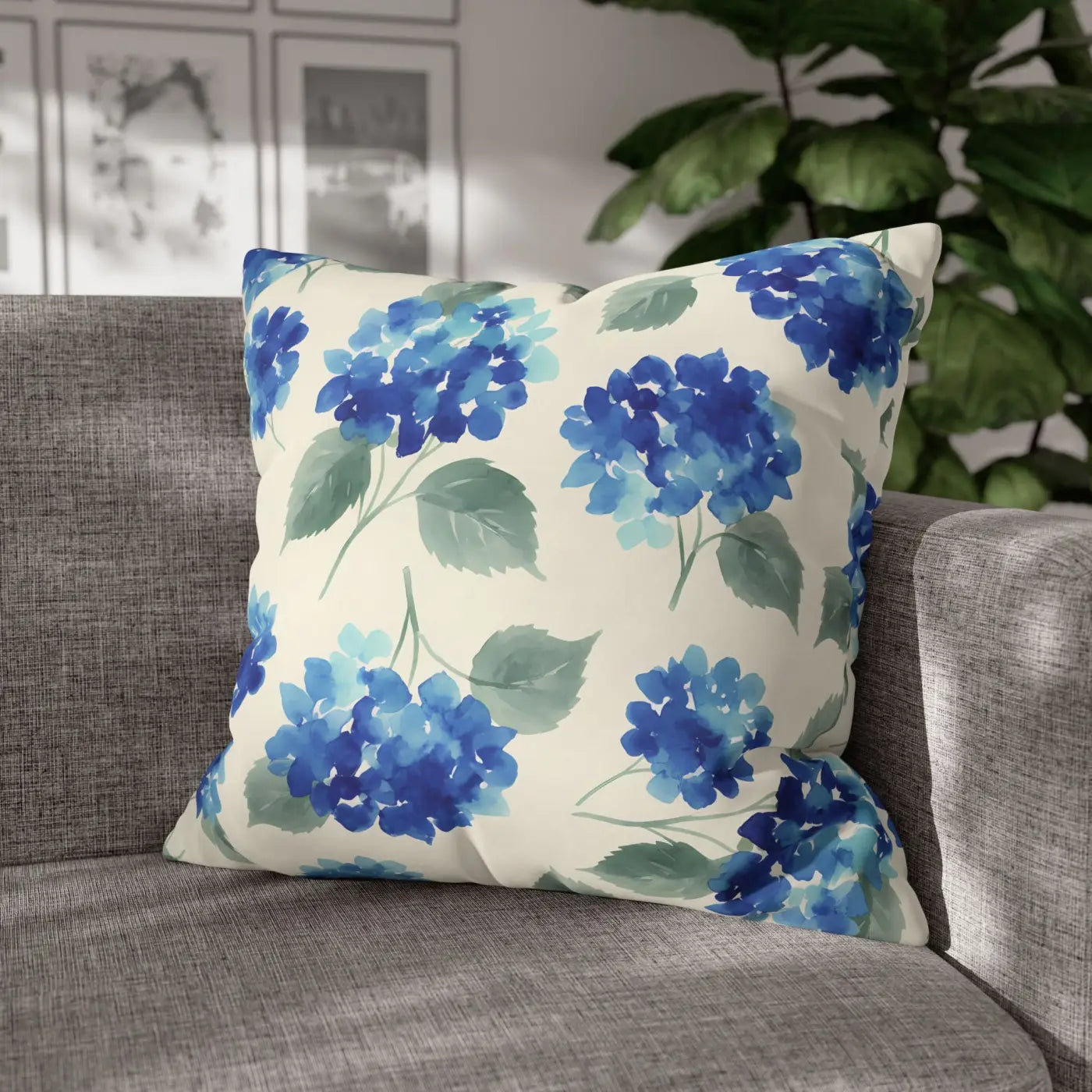 DipaliZ Blue Hydrangea Floral Pillowcase Cotton 18x18