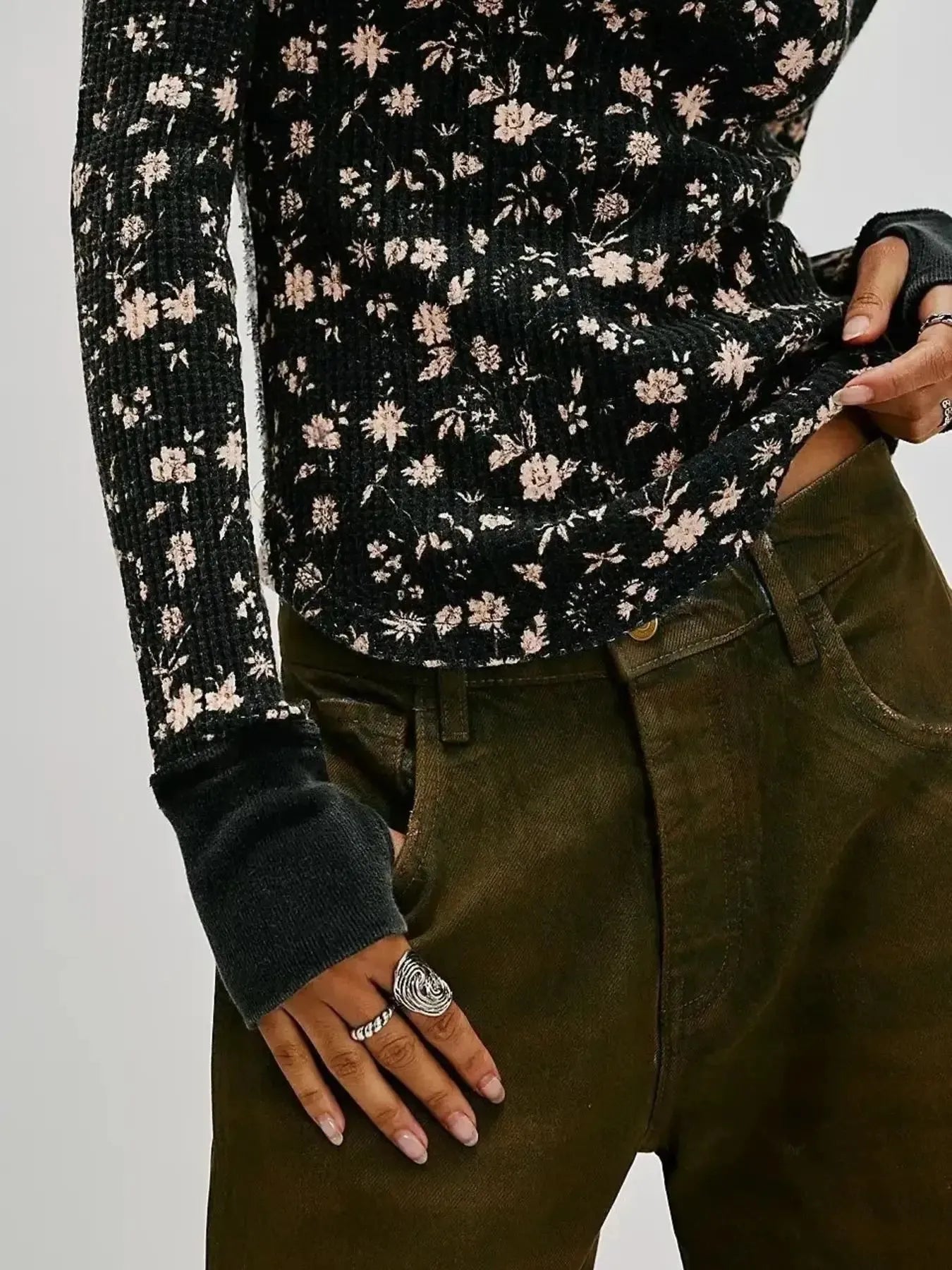 Floral Print Waffle Knit Top